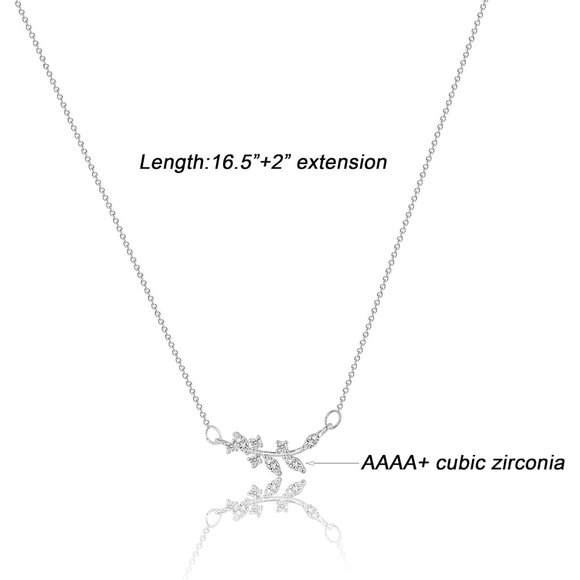 ⚡Silver CZ olive branch leaf 14k Gold Plated CZ Pendant Necklace Gold for Women - Picture 6 of 7